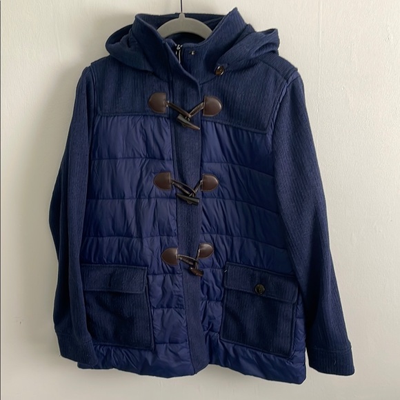 Lands' End Jackets & Blazers - Lands End Blue Toggle Knit Puffer Coat with Removable Hood